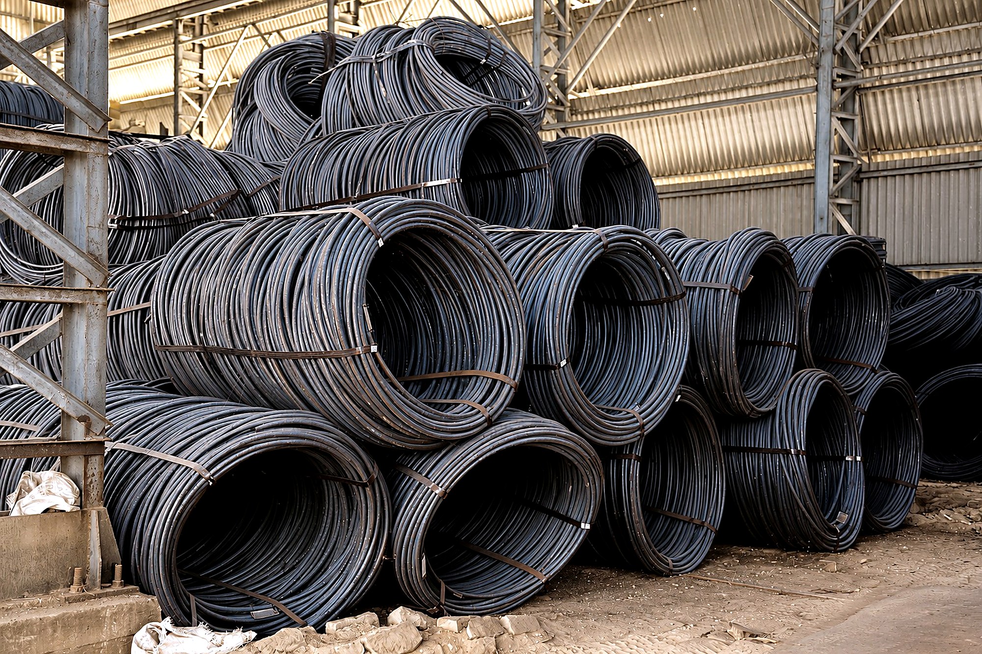 Steel wire rod stored at H R Steel's Sankrail works